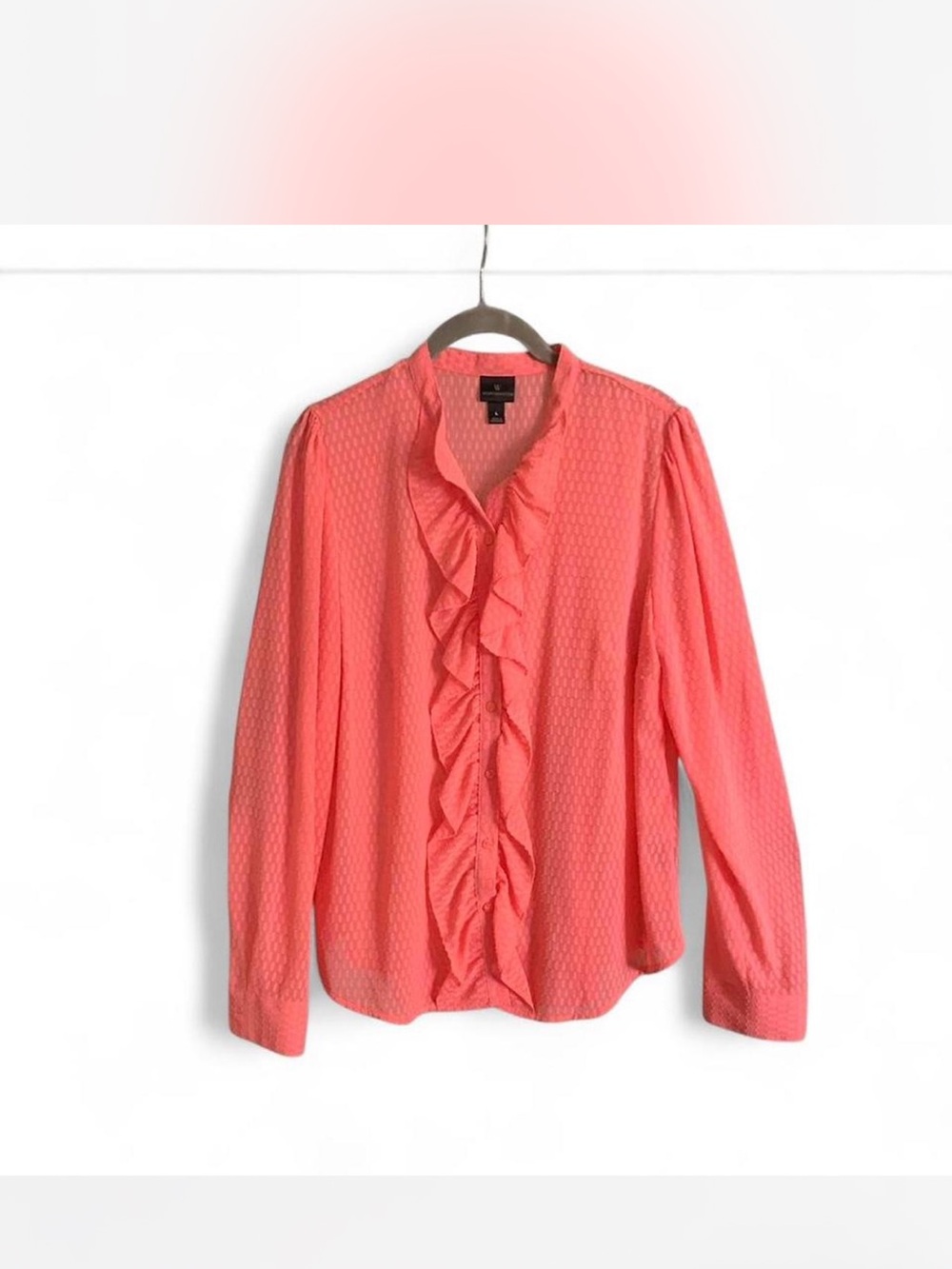 Semi-sheer Feminine Coquette Worthington Coral Ruffle Front Blouse size L